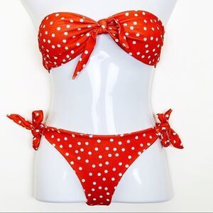 Bandeau Style Low Waist Polka Dot Bikini Set, Orange Size XL/10 NWOT